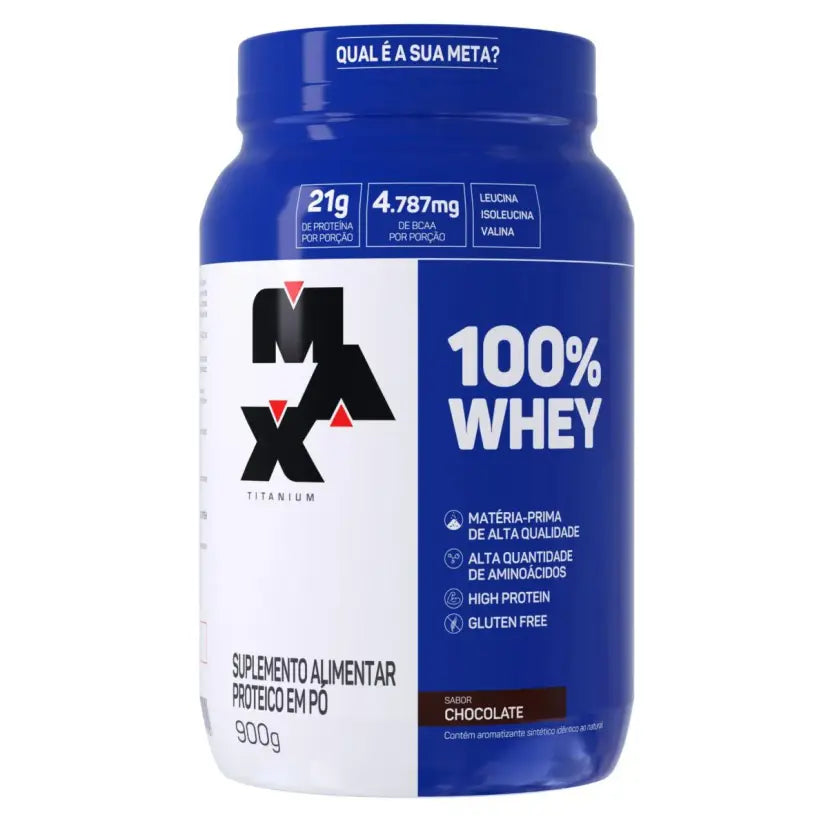 100% Whey Chocolate Max Titanium Pote 900G